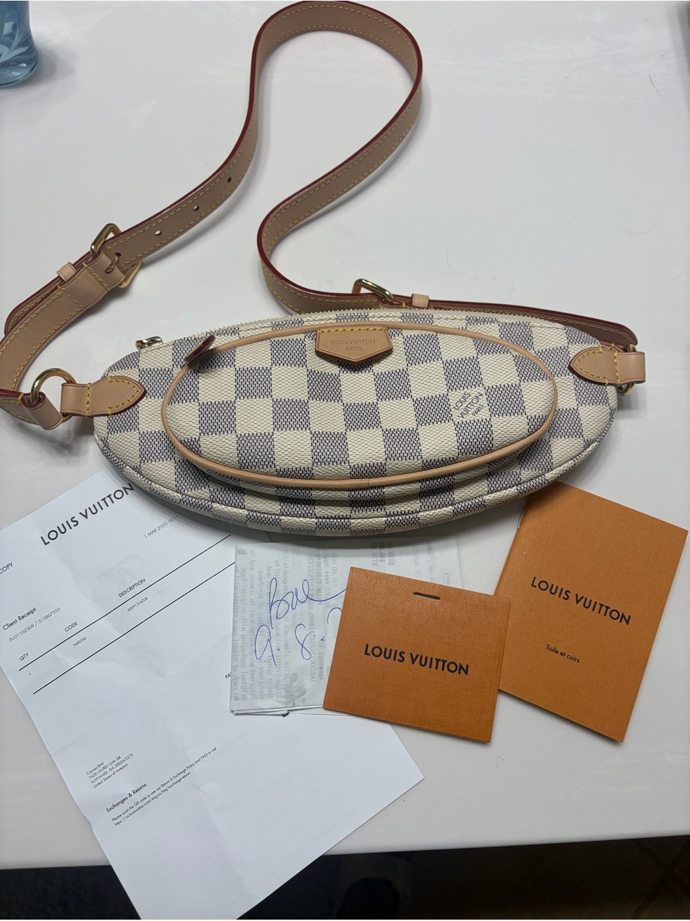 Louis Vuitton Damier Azur keepit Crossbody Belt Bag in White/Cream